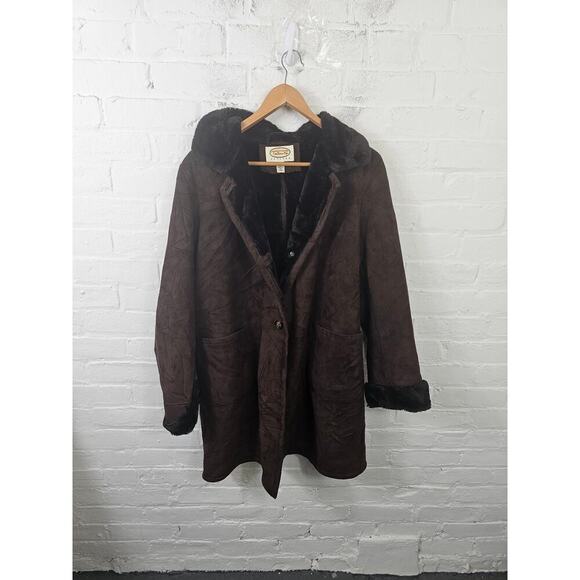 Talbots Women's Faux Fur Collar Overcoat Jacket Long Sleeve Brwon Size Large P - Picture 1 of 3
